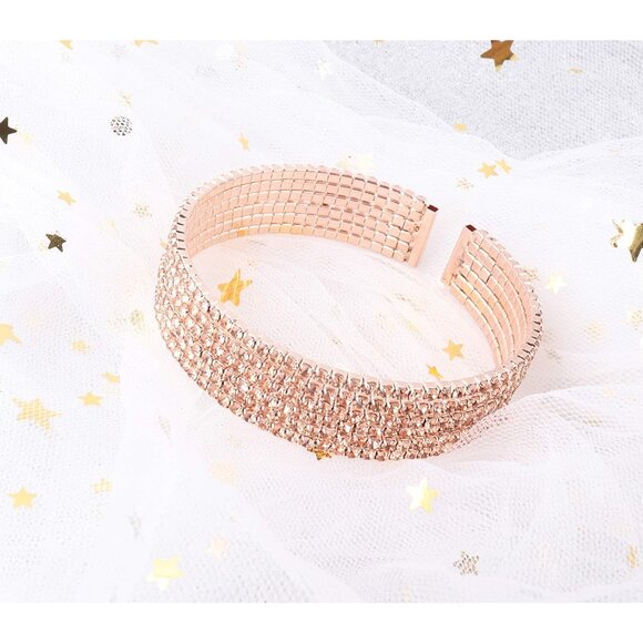 Adjustable Rhinestone Cuff Bracelet in 18k Rose Gold - Perfect Bridal Accessory - Picture 3 of 6